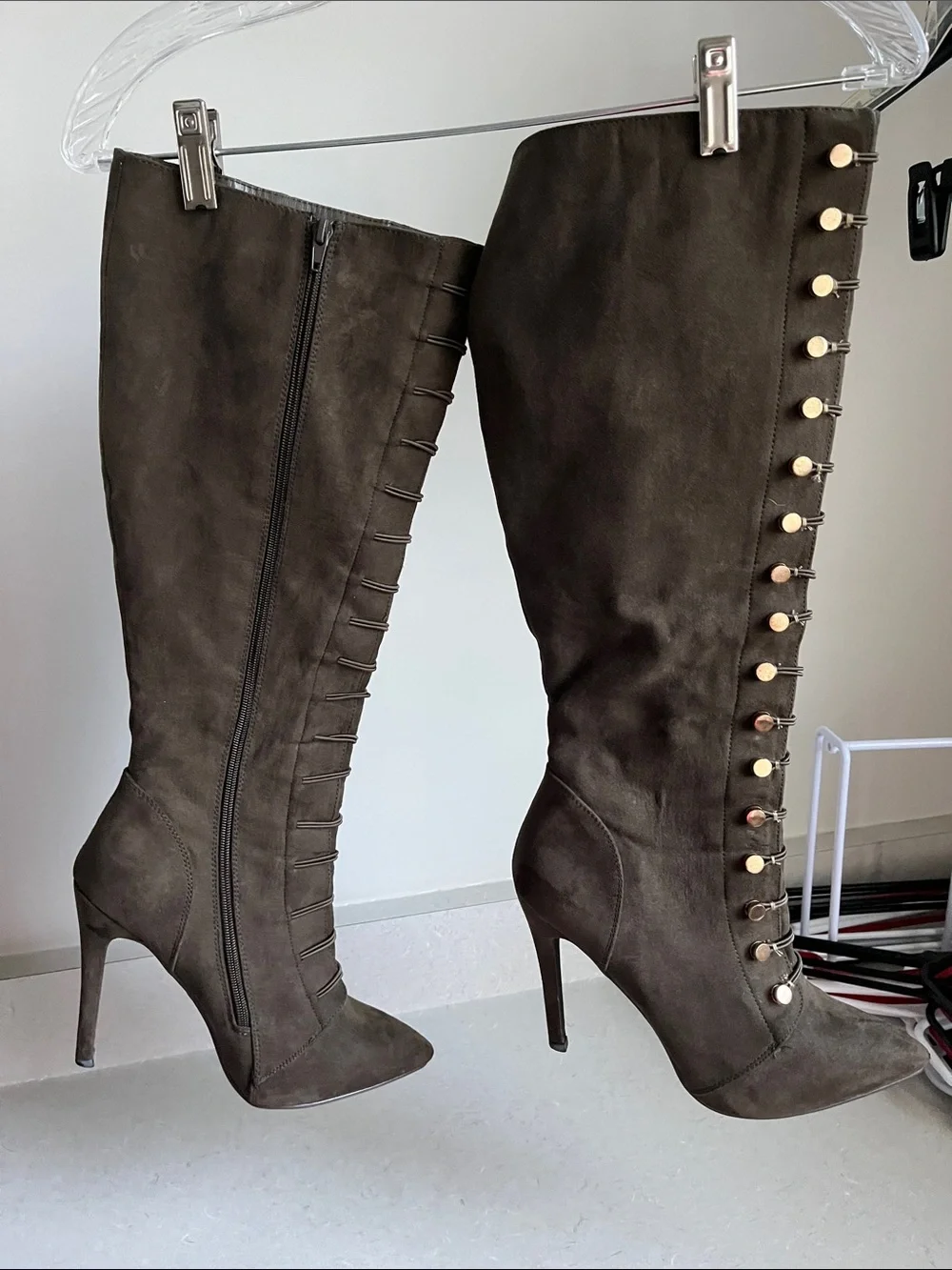 JustFab Brown Over-the-Knee Lace-Up Stiletto Boots